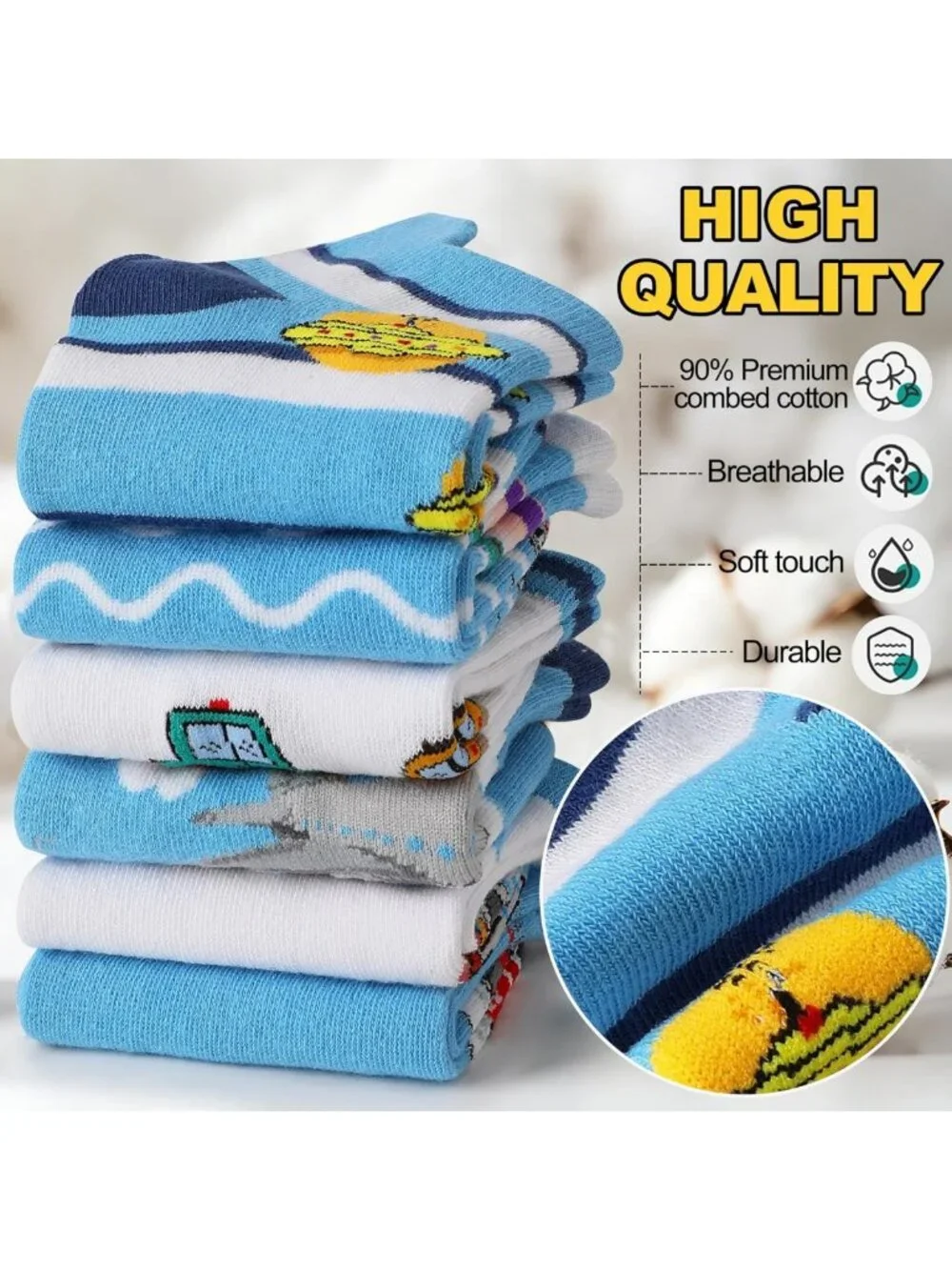 Cute Cartoon Kids Ankle Socks - No Show Low Cut, Funny Cotton, 6 Pairs